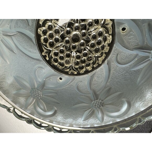 VINTAGE ART DECO STYLE GLASS DOME CEILING LAMP SHADE - 10" WIDE 3 HOLE HANGING - Picture 6 of 7